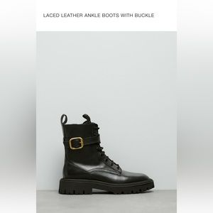 Zara Laced Leather Ankle Boots with Buckle